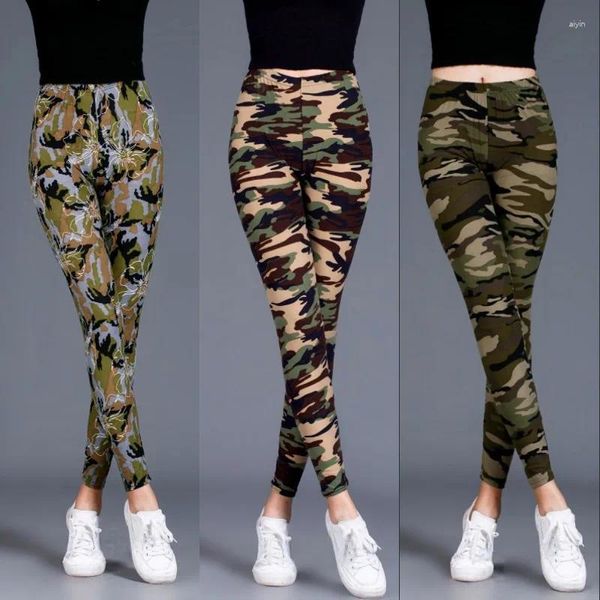 Calças femininas Personalidade de moda Camuflagem Impresso leggings algodão fosco esticada tira esbelta