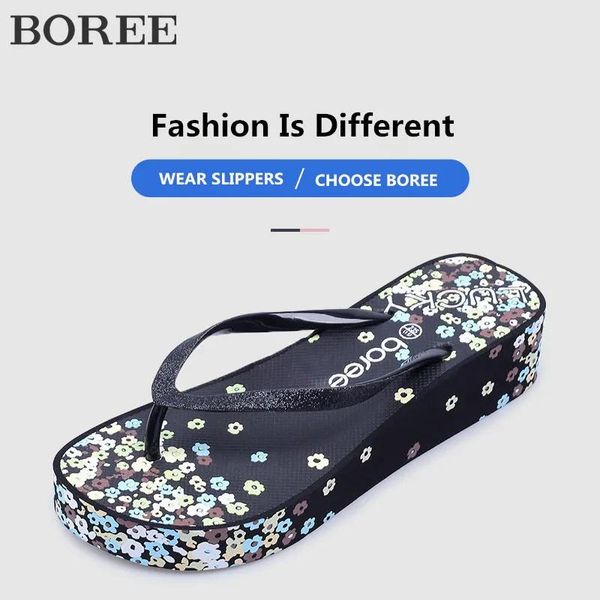 Flops Boree Flower Paftened Women Shoes Wedges Platform Woman Slipter Summer Donslip Beach Slifors Women Sandals Flip Flops