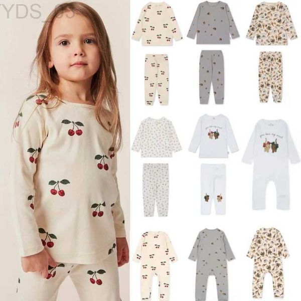 Pijama çocuk tişört seti 2023 sonbahar ve kış karikatür moda erkekler ev giymek pamuk sevimli bebek onesie pijama çocuk giyimzln231222