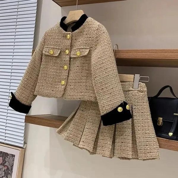 Setler Giyim Setleri Bebek Kız Kıyafetleri Blazer Pileli Etek 2 PCS Çocuk Kızlar Giysileri Set Tasarım Tarzı 2 16 Yıllık Ceket Etek Teen Girl C