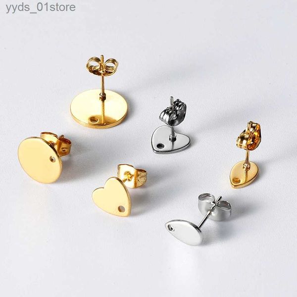 Stud 10Pcs Gold Color Stainless Steel Heart Ear Studs Earring Stud Pins Base for DIY Earrings Base Jewelry Making Accessories 231222