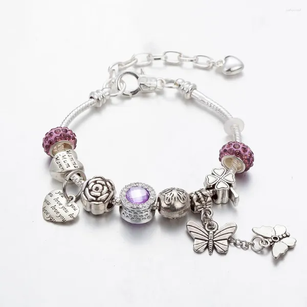 Strand Annapaer Design di lusso Abalorio liberamente regolabile Butterfly Purple Braccialetti in perline Braccialetti Gioielli Regalo per Femminina