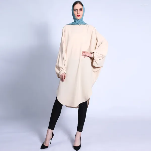 Etnik Giyim Malezya Müslüman Kadın Batwing Sleeve Sıradan Uzun Üstler Bluz Gevşek Arap Türkiye Gömlek Abaya İslam Orta Doğu Ramazan