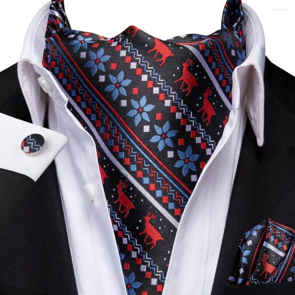 Bow Ties Hi-Tie Mavi İpek Marka Erkekler Zarif Noel Ascots Jacquard Hankerchief Cufflink Vintage Cravat Eşarp Hediyesi Erkek Parti için