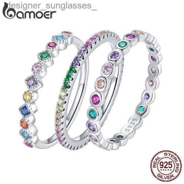 Anelli di banda BAMOER 925 Anello di dito zircone multicolore in argento sterling per donne treno abbagliante cZ in pietra anillos gioielli regalol231222