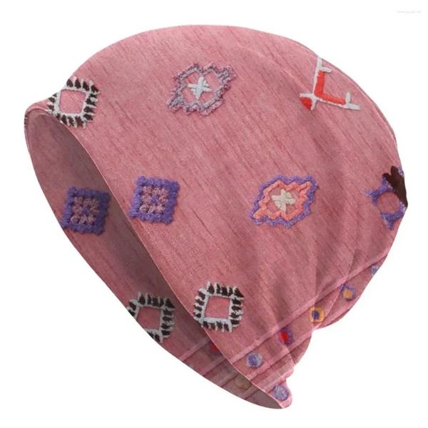 Берец розовый восточный традиционный марокканский стиль капот шляпы вязаные шляпы хип -хоп унисекс богемный этнический цветочный цветочный