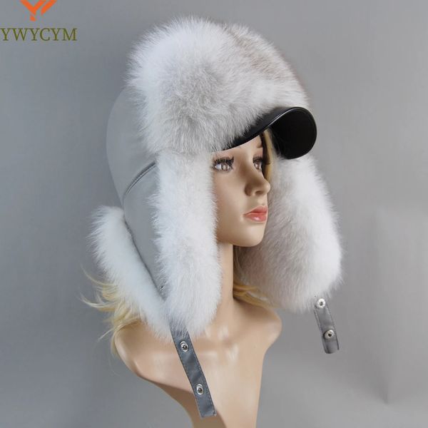 100% настоящая лиса меховая шляпа Женская русская русская ловушка USHANKA Snow Snow Skiing Hat Caps areflap Winter енот меховой бомбардировщик 231221