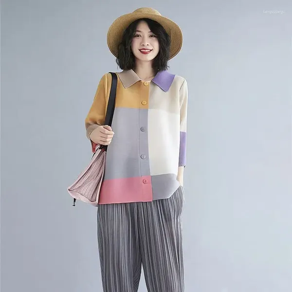 Женские блузки мода Miyake плиссированная рубашка летняя дизайн чувства чувствительности свободно распах