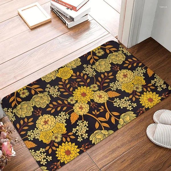 Tappeti porrili non slip giallo arancione arancione blu scuro floreale scuro maschera da bagno tappeto tappeto esterno decorazioni moderne