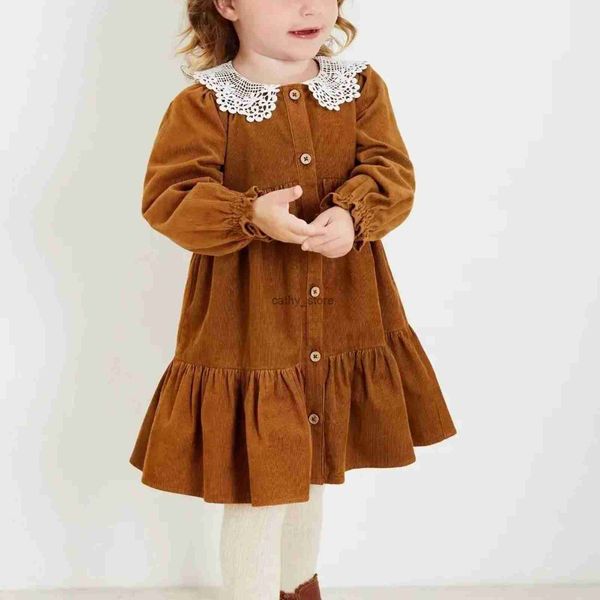 Mädchenkleider ma Baby 6m-4y Kleinkind Kinder Kinder Baby Kleid Rüste Spitze A-Line Langarm-Kleider für Mädchen Vintage Herbst Federkleidung D05L231222