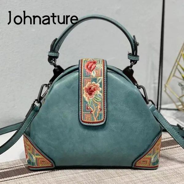 Taschen Johnature Retro Stickerei Handtaschen Frauen Taschen Designer 2022 Neue vielseitige chinesische Lady Leder -Umhängetaschen mit Lady Ledertaschen