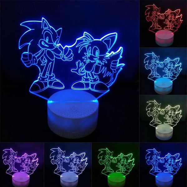 Sonic Action Figure 3D Lampada da tavolo LED che cambia anime il riccio di Sonic Miles Model Lighting Toy Norty Night Light262G 262G
