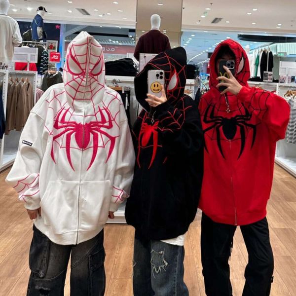Herren Hoodies Sweatshirts Spider Man Stickerei Design inspirierter Reißverschluss -Kapuzenpullover für Mann und Frauen Ins Koreanische Teenager Student Lose Oversize Hoodies