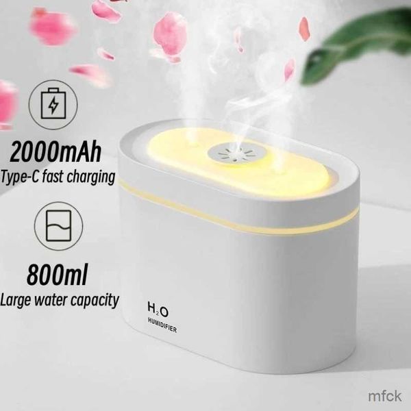 Увлажнители 800 мл двойной форсунок Увлажнитель воздуха 2000mah Беспроводной аромат эфирного масла диффузор USB -производитель тумана теплый ночной свет дома аромат