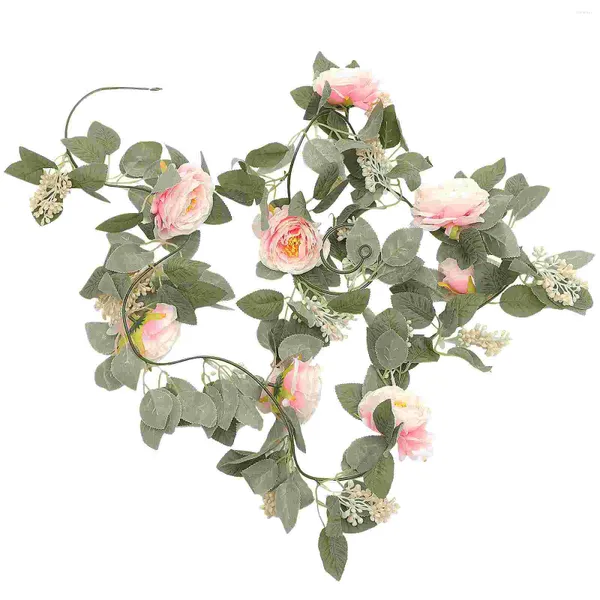 Dekorative Blumen künstliche Rosen Wein Wein rosa Blumenwanddekor und grüne Raumgirlanden Plastik Baby Wohndekorationen