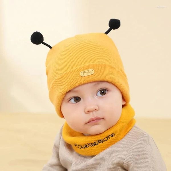 Берец Хлопковая печать детская шляпа Шарф Set Cartoon Animal Cap Winter Kids Caps пчела Kitty Детские шляпы для мальчиков и девочек