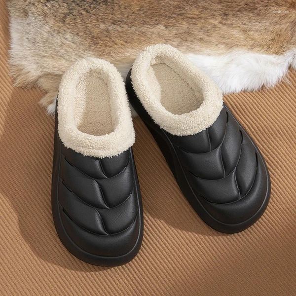 Chinelos de inverno algodão caseiro para homens eva sapatos impermeáveis ​​externos de fora desgaste bem simples moda de moda casal de casal de pelúcia quente