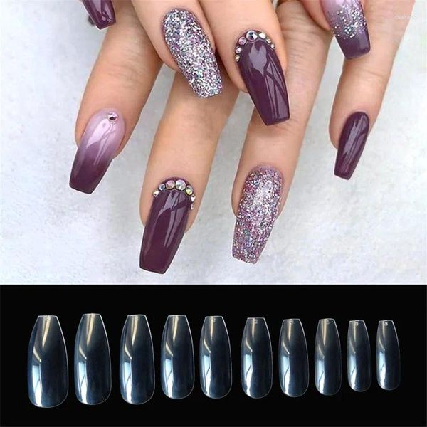 YANLIŞ ÇIKLAR 500 PCS Şeffaf/Doğa Sahte Yapay Uzun Balerin İpuçları Tam Kapak Tabut UV UV Jel Nail Art DIY