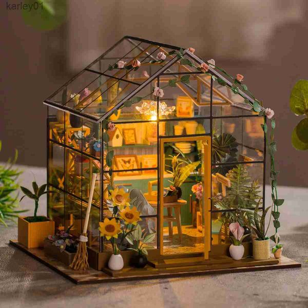 3D -Rätsel Happy Flower House Model House handgefertigtes DIY Cottage hölzerne Versammlungsverzierungen Kreatives Geburtstagsgeschenk für Freundin und Mädchen YQ231222