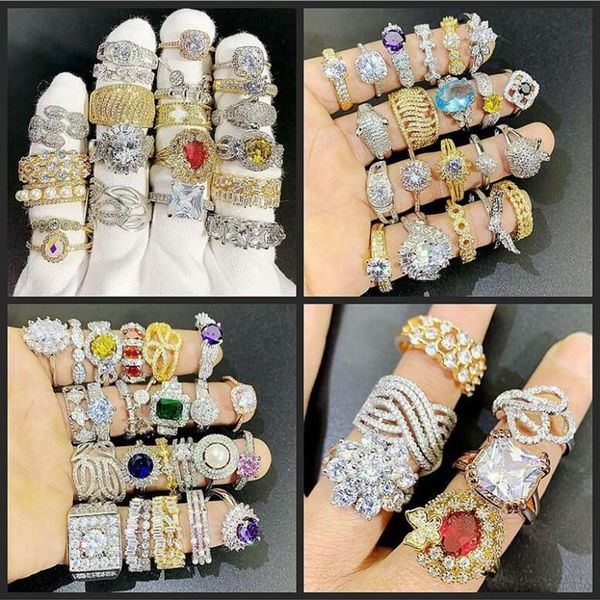 24pcs lot mix designs gemstone anel de pedra exagerada micro pavão de zircão cristal 18k anéis banhados a ouro real wholer257z