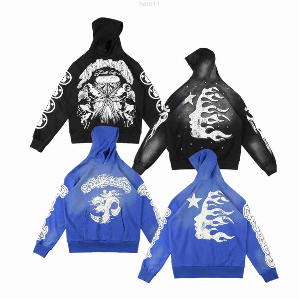 Designer Hoodie Hellstar Hoodies Vintage Aged Wash Sweatshirts Porträt High Street Tide Hip Hop verdickte Athleisure Hand bemalte Pullover Hoodys Hf0j