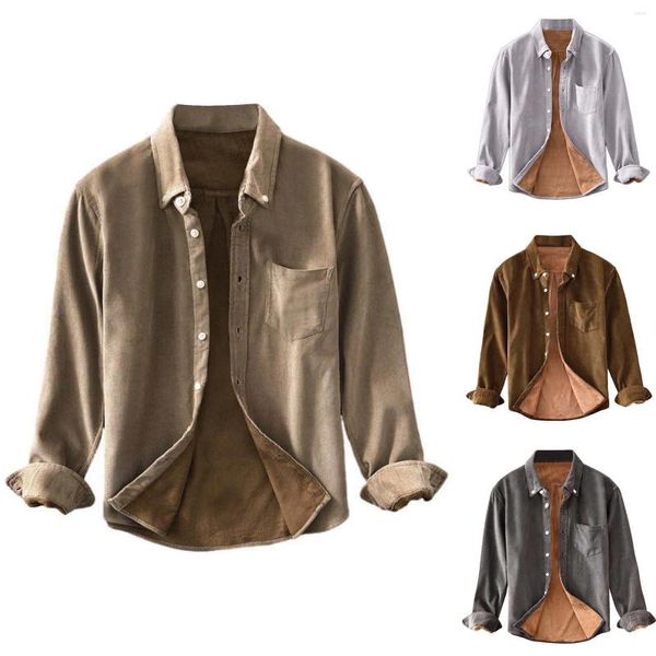 Мужские рубашки макет шея повседневная куртка вельветовая мягкая рубашка с длинным рукавом карманное платье с подвеской мужски для мужчин