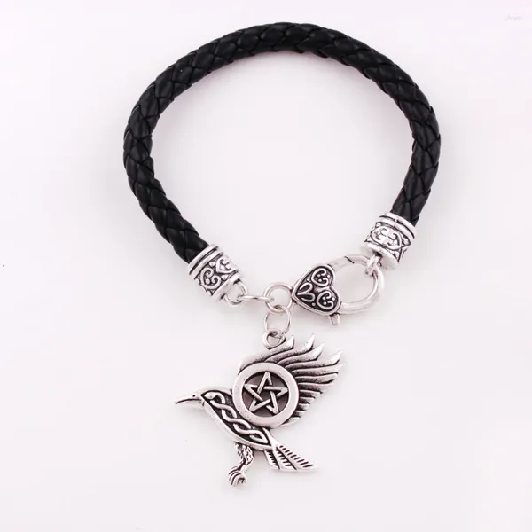 Charm Armbänder Solomon Viking Armband für Frauen Männer Lederkette Crow Raven mit Pentakelmuster Zinklegierung Material Tropfen