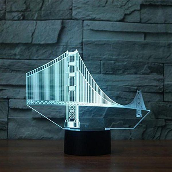 3D Golden Gate Bridge Night Light Touch Table Desk Lampade di illusione ottica 7 Colore Cambiamento Decorazione per la casa GIORNI GIODAGNO GI301L