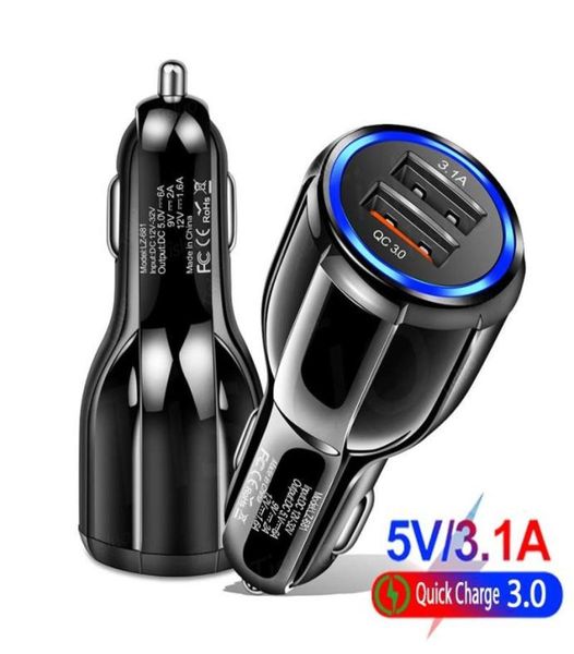 QC 30 Carregador de carro LED duplo porta USB 31A Carregamento rápido 5V 9V 12V Qualcomm Adaptive Charge Adaptador para Samsung iPhone Univer8042908