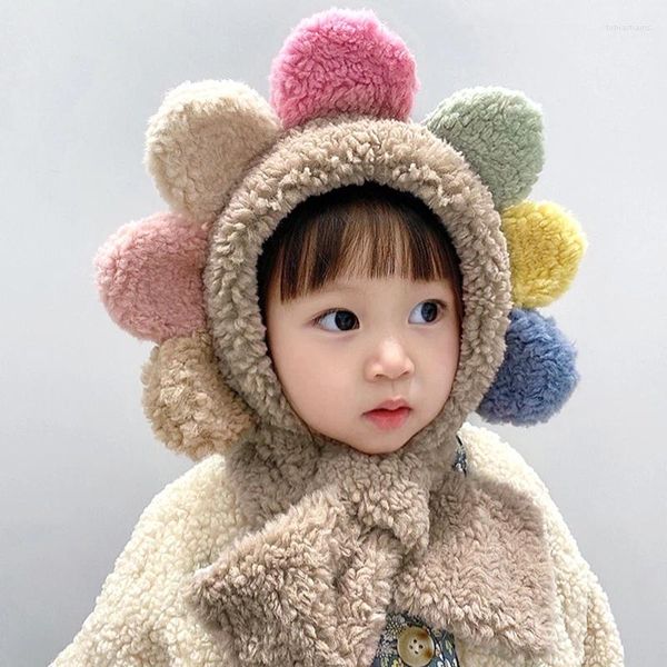 Schals 1pc Winter warm warm einteiliger Hutschal für Kinder Plüsch Cartoon Blume Formwärmer Halsohren Cap Baby Motorhaube Säugling Zubehör