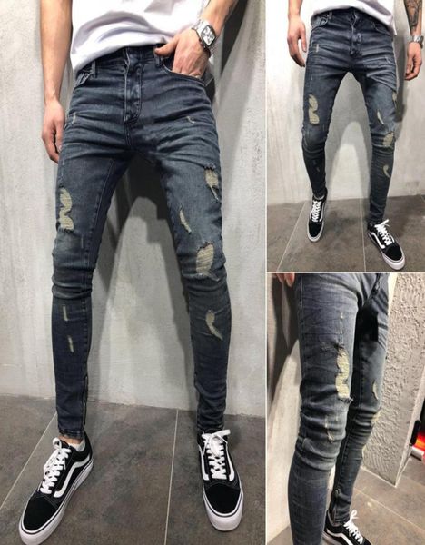 Mens Cool Skinny Jeans Delik Bacak Açılış Zapped Yıpranmış İnce Uygun Artı Boyut Tüm Sezon Kentsel Rüzgar Bisikletçisi Pantolon3674240
