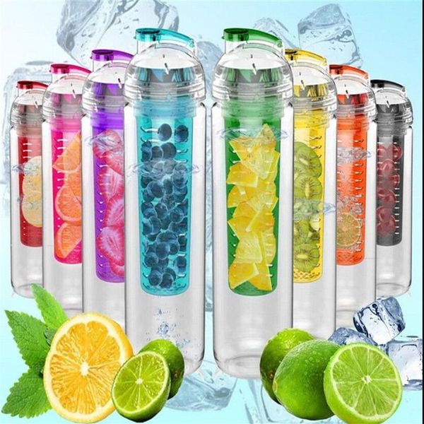 800 ml di bottiglia per acqua sportiva da 800 ml BPA Sports Fruit Infusand Infuser Juice Bottiglia Flip Lid Oftare 50pcs LOT2882