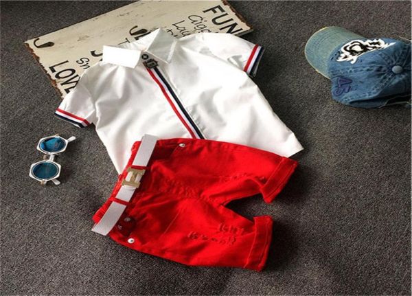 Sell ​​Summer Boys Girls Clothing Children Outfits Kurzarm Stripe Shirts Shorts mit Gürtel 2PCS -Sets entzückende Baby -Anzüge8032432