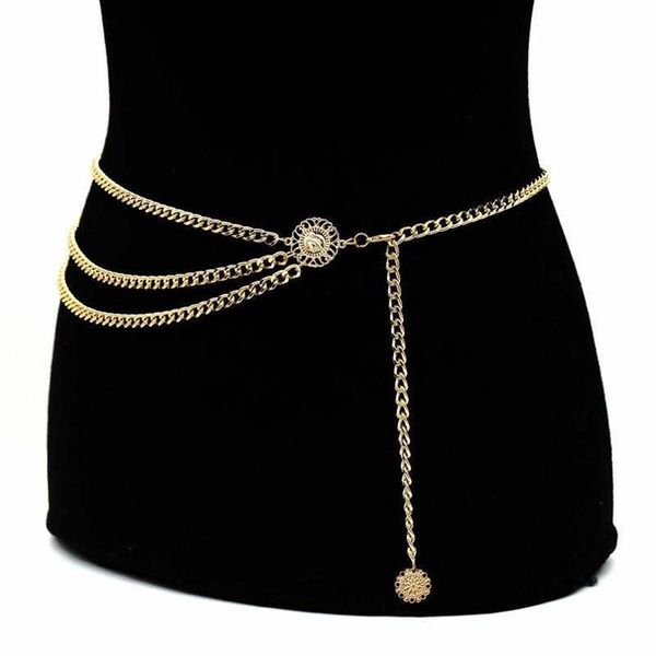 Cintos 2021 Winter Gold Silver Color Camada Camada Corrente para mulheres Cintura Jóias de vestido de corpo sexy211j