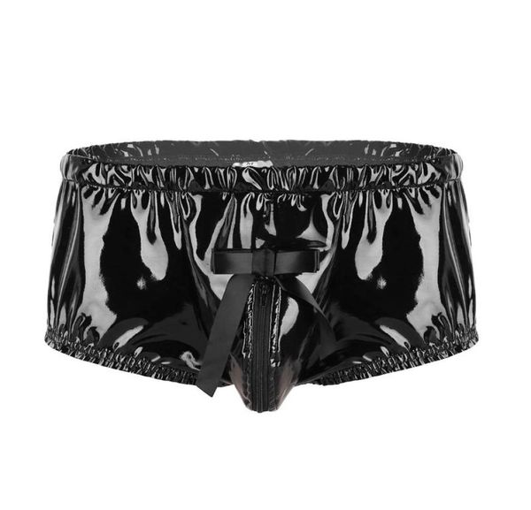 Underpants Mens Exotic Lingerie Brevetuente in pelle biancheria bianche bagnate con cerniera di rigonfiamento con cerniera con cerniera con arricciata bassa taglio a basso taglio Breve3327961