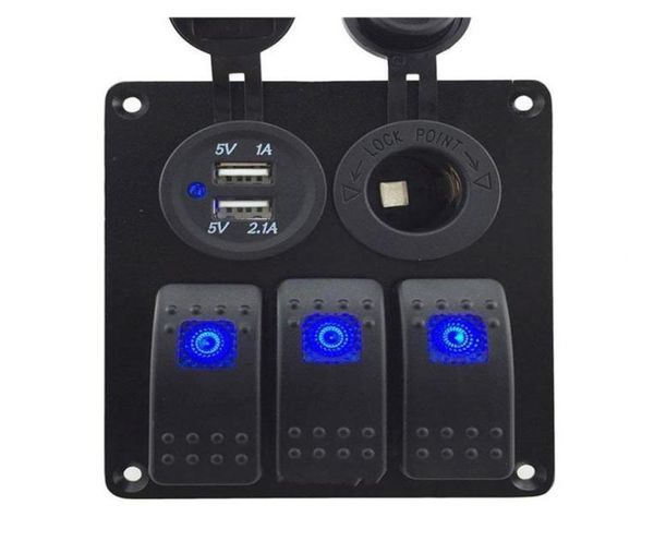 Rocker Switch Power Socket Çift USB Şarj Cihazı 3 Çete Su Geçirmez Araba Teknesi için Nemli Kanıt RV Maring9746789