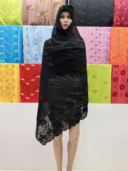 Ethnische Kleidung 2024Muslim Frauen Hijab hochgradig weiche Chiffon -Stoff -Pailletten Stickerei Schal mittelgroß islamisch Long Schal Pashmina