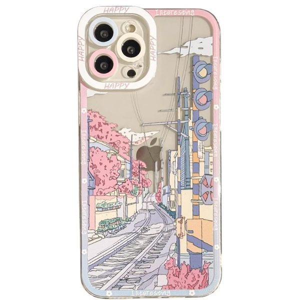 Caso de telefone do cenário de anime para iPhone 15 14 13 12 11 15 Pro máximo xs x xr paisagem clara capa traseira macia iPhone11 CAPA CASAS 100pcs