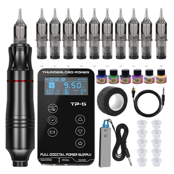 Machine Professional Tattoo Hine Kit Tattoo Tattoo Hine Pen LCD Touch Screen Tattoo Power com cartuchos definidos para tatuagem