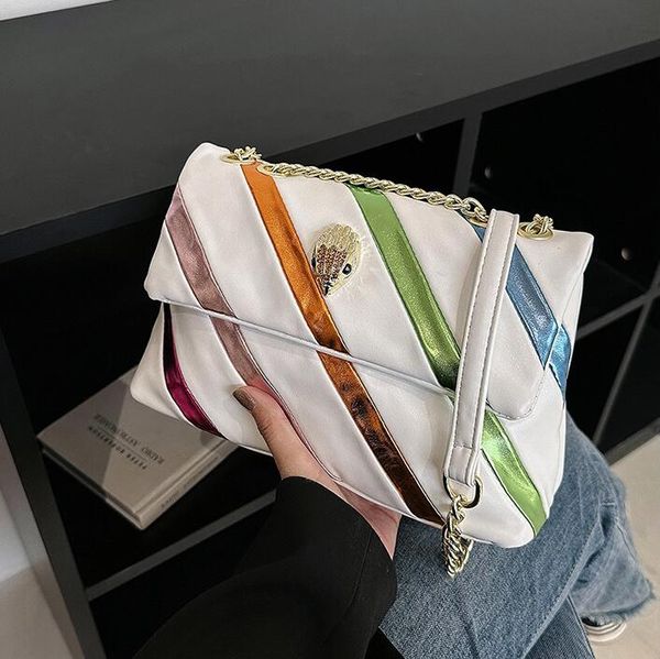 Fabrikverkäufe Frauen Umhängetaschen 6 Farben Französisch Nische Design Kontrast Fashion Chain Bag Flip Weiche Leder Handtasche Street Mode Striped Rucksack 293732#