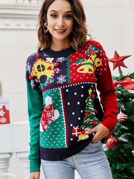 Kadın Sweaters Sonbahar Kış Noel Kazak Moda Örme Uzun Kollu Çirkin