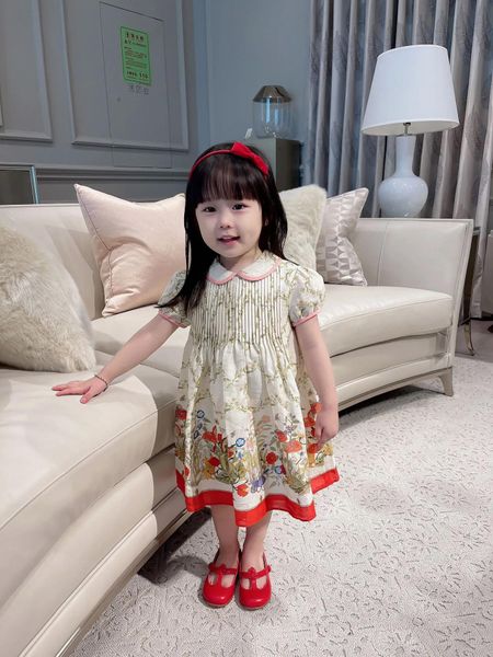 Платья девочки платье с коротким рукавом летняя модная хлопок красочное платье малыш