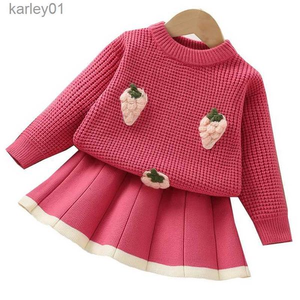Röcke Kleidung Set Herbst Winter 0-7 Alter Mädchen Mode vielseitig gestrickter Pullovermantel+Kurzrock 2023 Koreanische Version New Kids Gäste YQ231223