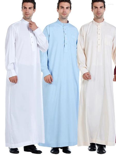 Roupas étnicas Plus Tamanho do Oriente Médio Arábia Saudita Homem Men Solid Color Shirt Robe Muslim Dubai Long Abaya Turquia Kaftan Ropa Hombre islâmico