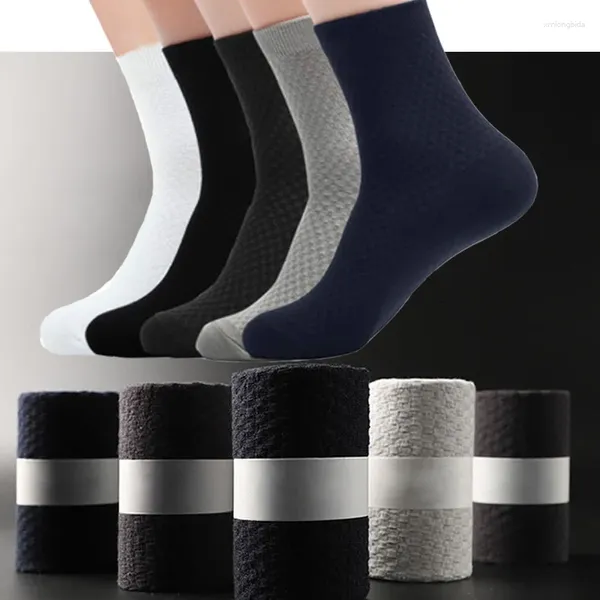 Meias masculinas 3 pares de bambu fibra de carvão desodorante primavera verão coloração sólida tubo médio meias casuais meias calcanetes