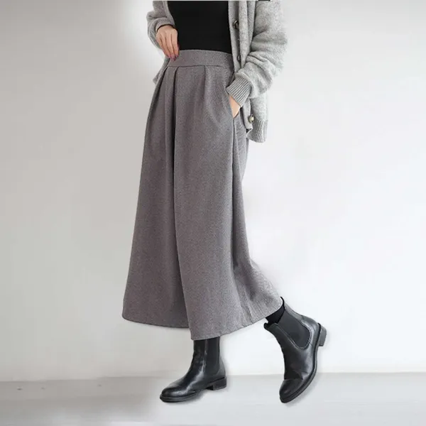 Женские брюки с широкой юбкой для ног Женщины плиссии повседневной зимней осень