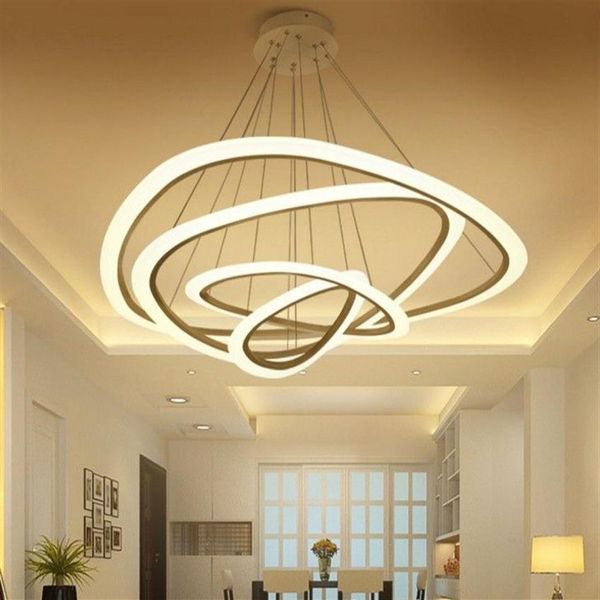 4 Ring Acrylleuchter Modern Modern Round Anhänger Lampe 90-260V 64 88 100 cm Einfache Persönlichkeit Anhänger Lampen LLFA287B