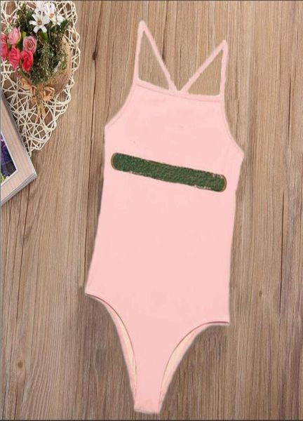 Kinder Mädchen ein Stück Kind süße Bikini ärmellose Badeanzug Brief bedruckte Strandkleidung Chidren Baby Girl Badebode Sommer2335832