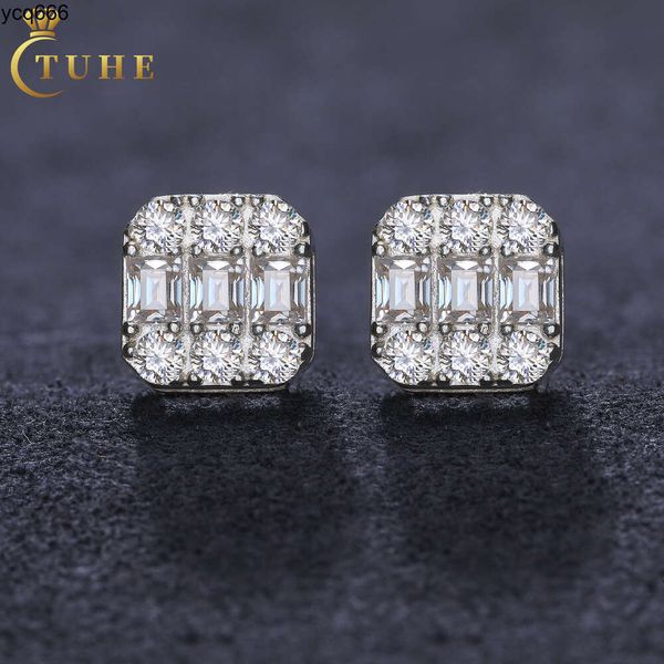 Günstiger Preis Großhandel Schmuck 925 Sterling Silber VVS Baguette Moissanit Diamond Geometrische Hölzerohrringe für Männer Frauen