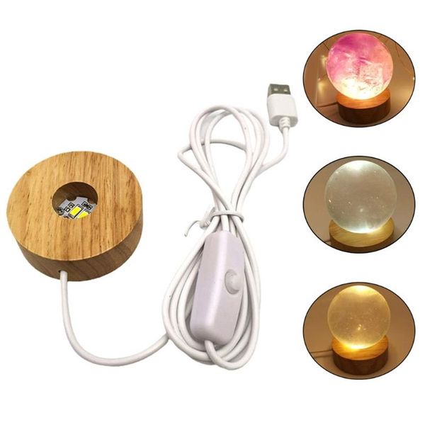 5pcs круглый деревянный 3D -ночной ламп держатель базовый держатель светодиодный дисплей для кристаллов Стеклянный шарик освещение аксессуары219W